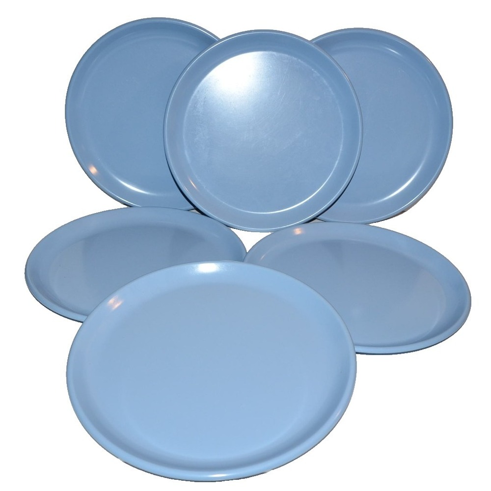 Rubbermaid Vtg Melmac 10" Dinner Plates Blue 6ct 3840 Retro Melamine Light